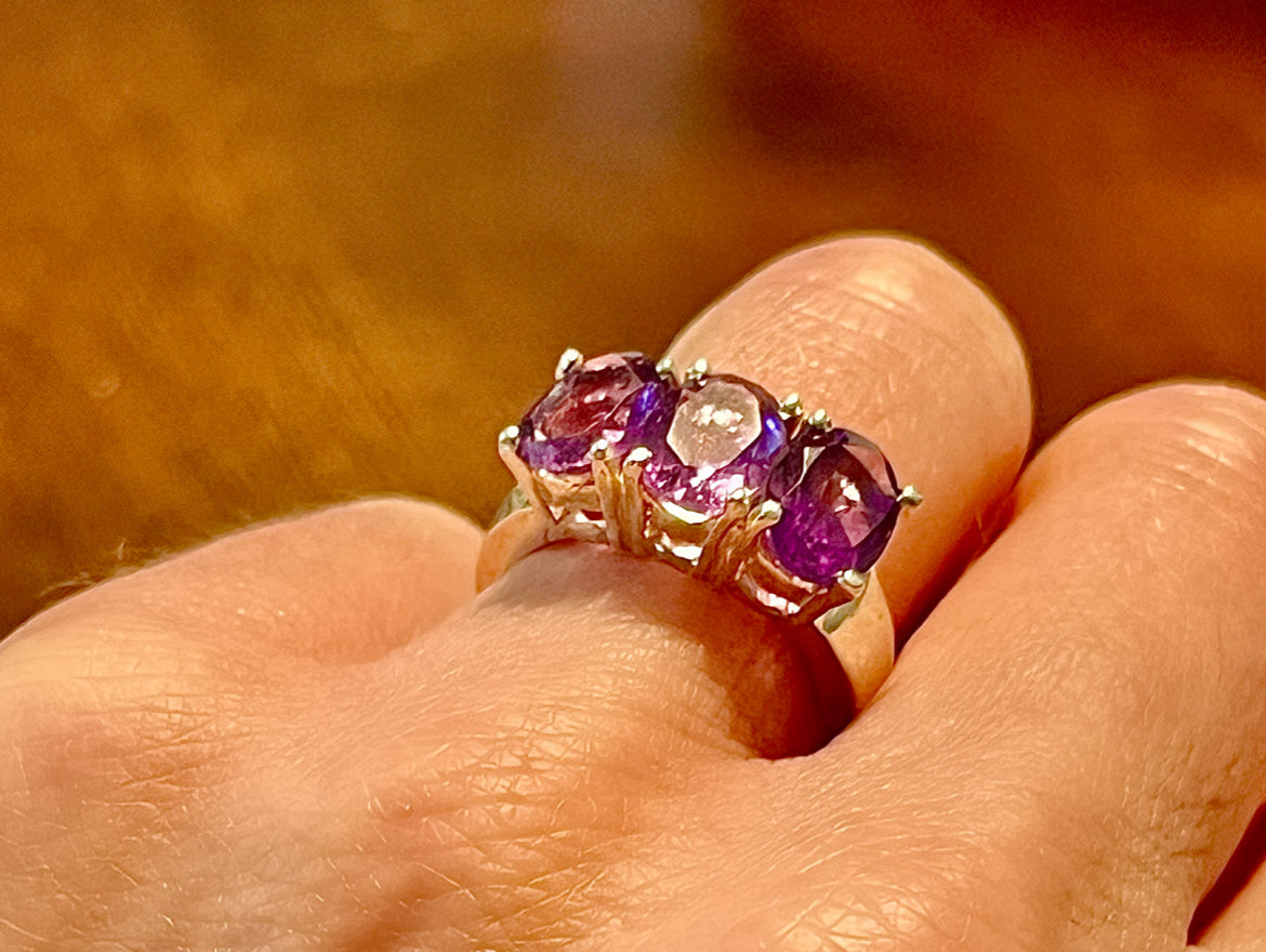 Tri-Stone Amethyst Ring