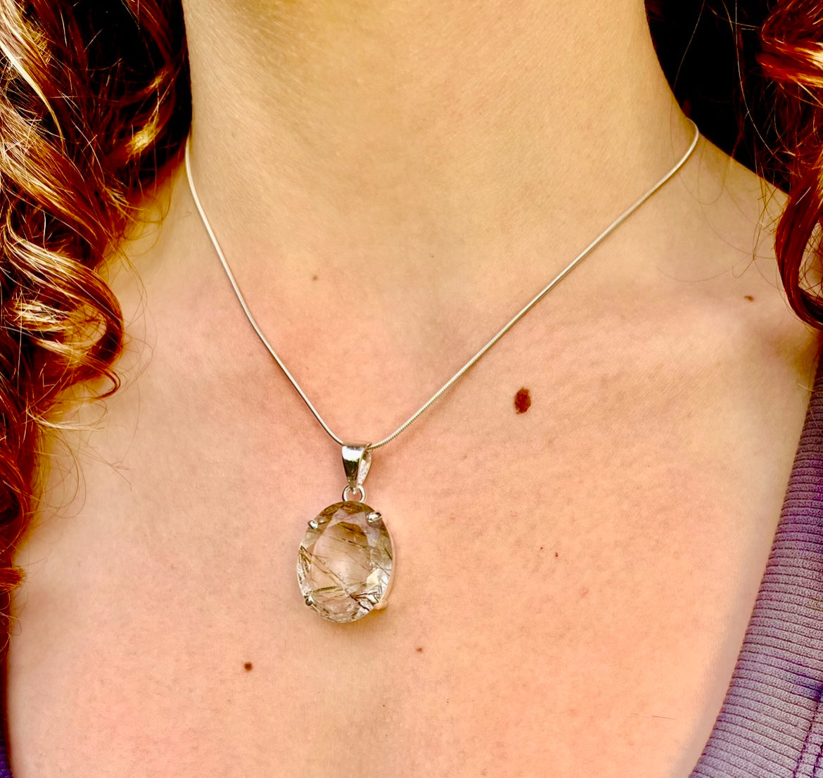 Genuine Rutilated Quartz Pendant Necklace
