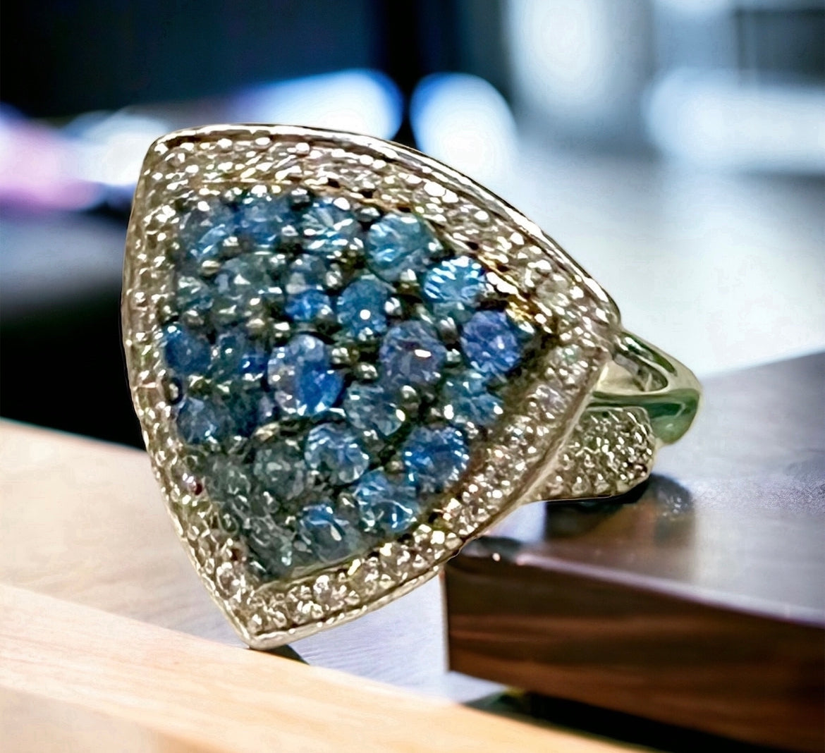 Contemporary Blue Triangle Ring