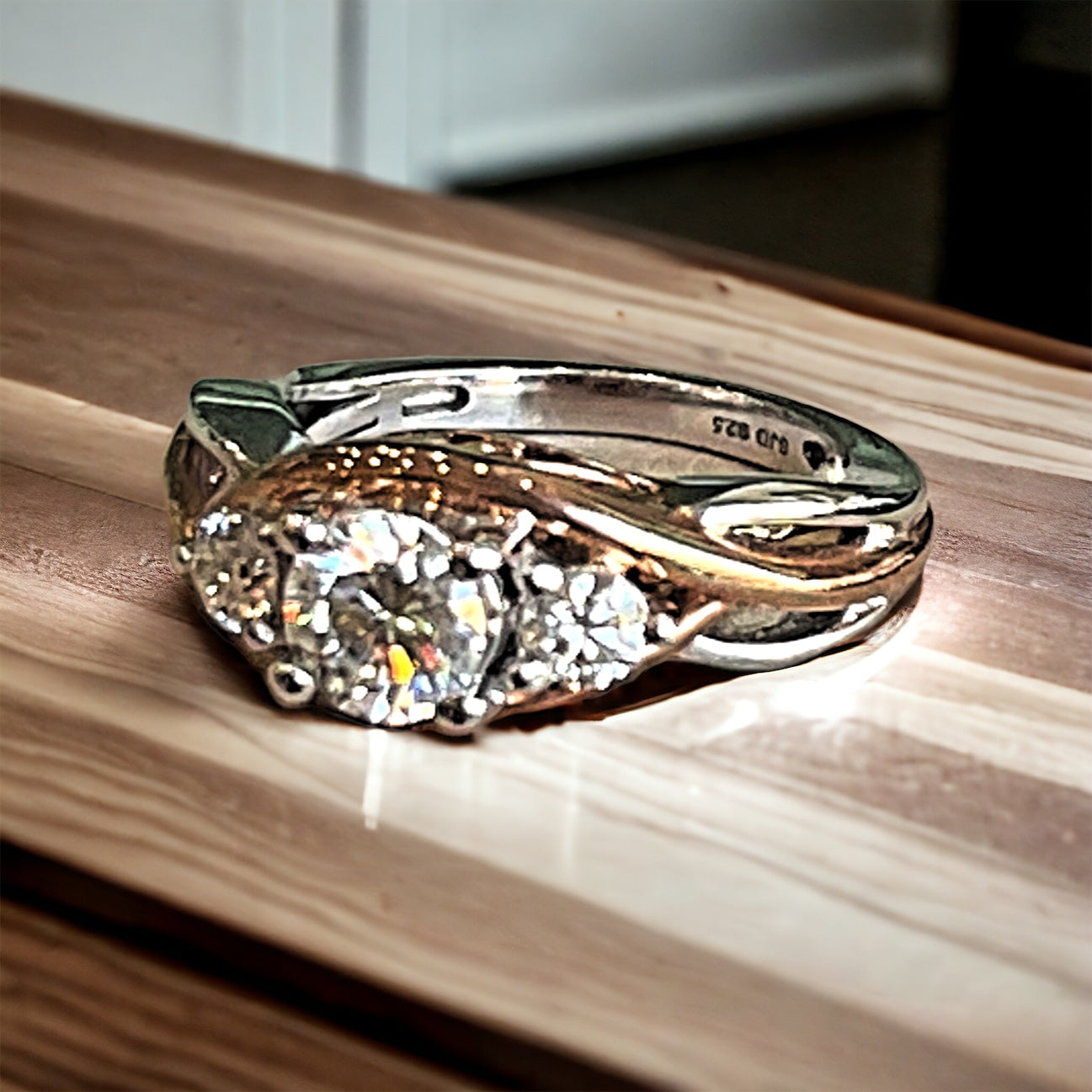 Gold and Silver Tri-Stone Victorian Ring