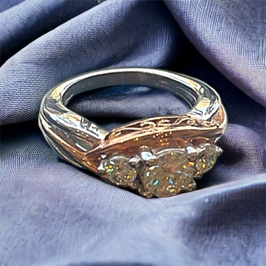 Gold and Silver Tri-Stone Victorian Ring