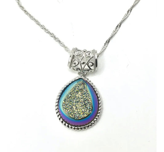 Rainbow Titanium Druzy Agate Necklace Pendant