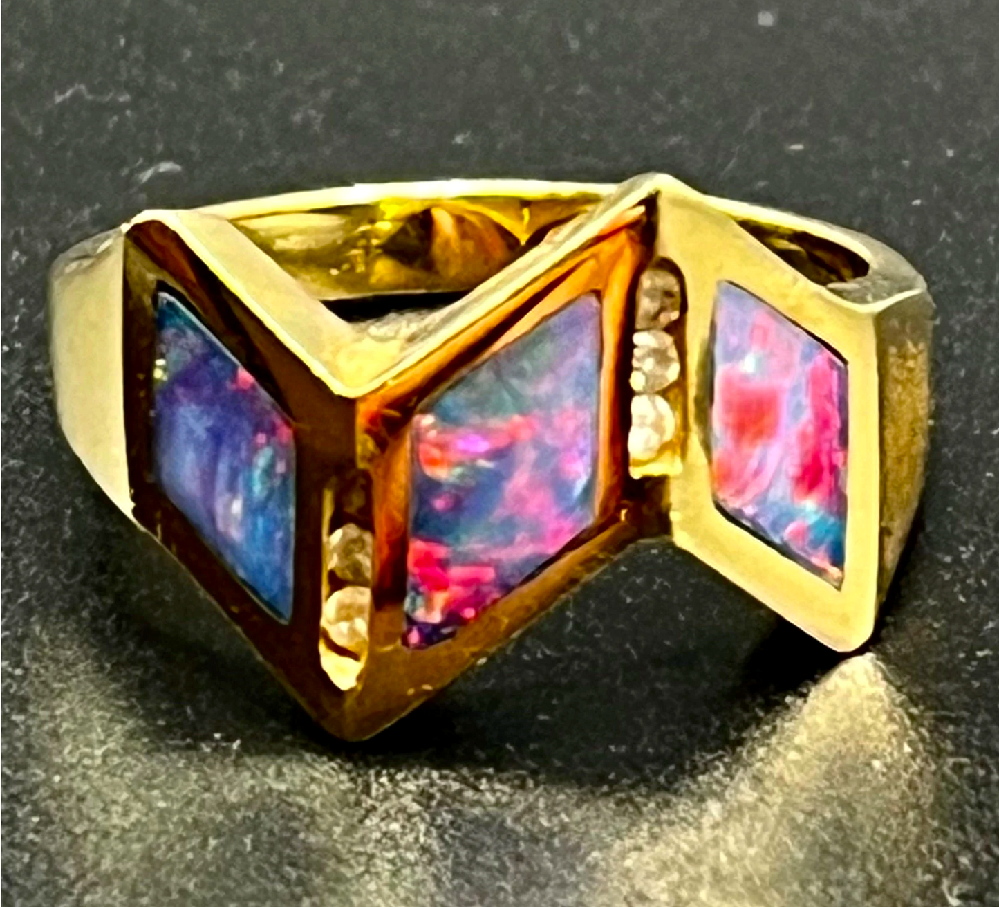Opal, 14k Gold, and Diamond Estate Vintage Ring