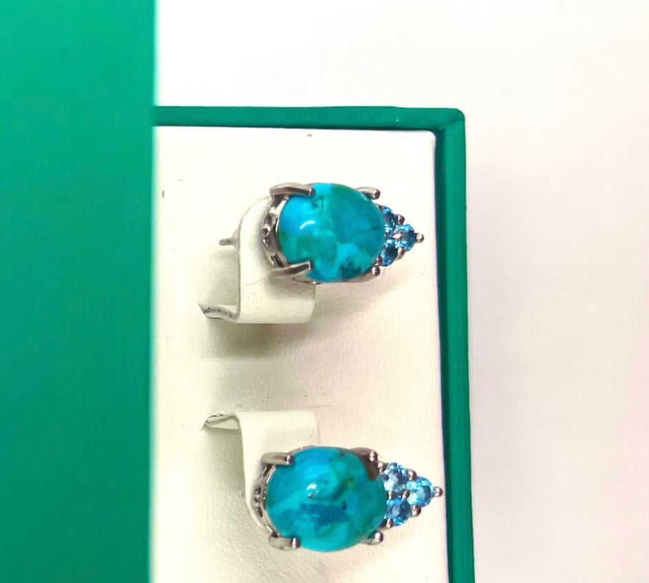 Turquoise and Blue CZ Sterling Silver Earrings