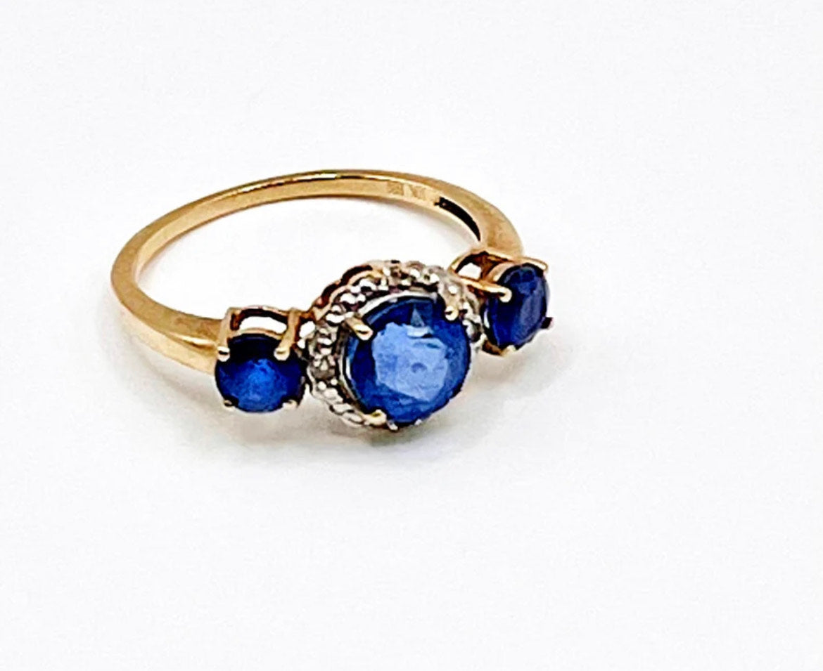 Natural Blue Sapphire & Diamond Engagement / Anniversary Ring