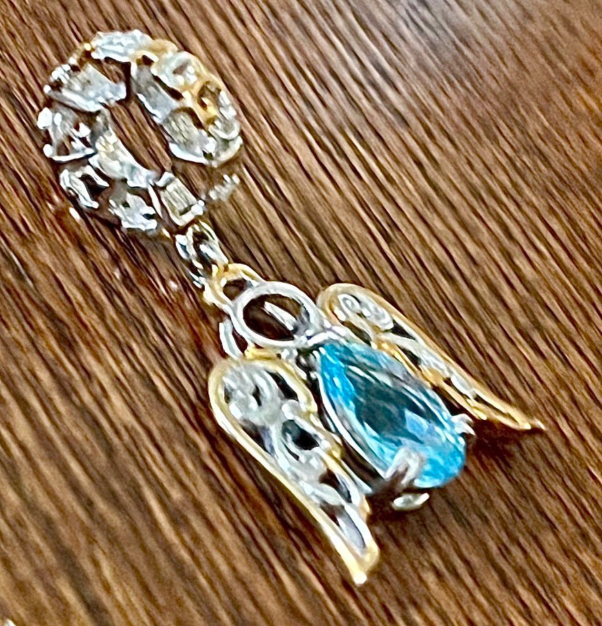 Blue Angel Lab Topaz Necklace Pendant - Sun Angel Jewelry
