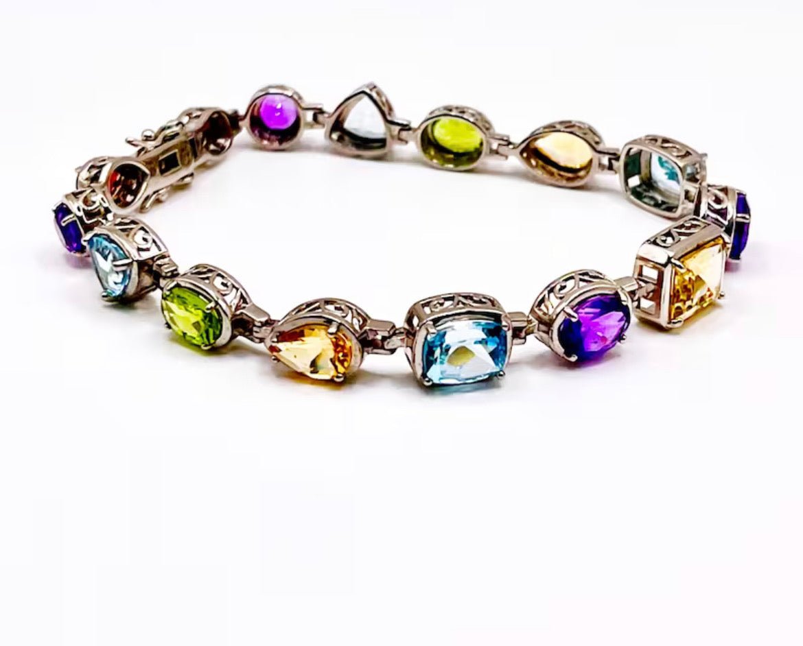 Chunky Rainbow CZ Sterling Silver Bracelet / Anklet - Sun Angel Jewelry