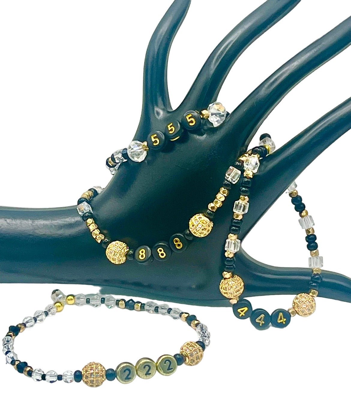 Handmade Swarovski angel number 222 stretch cord bracelet - Sun Angel Jewelry