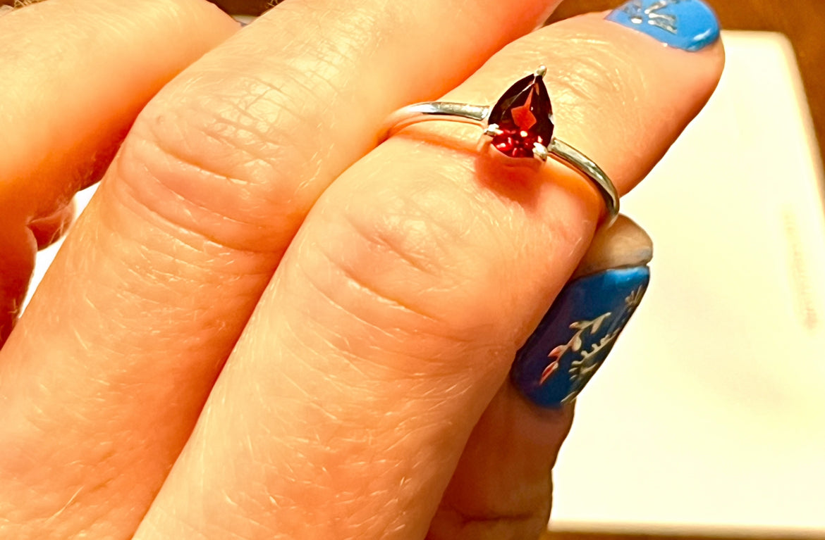 Dainty Garnet Teardrop Ring