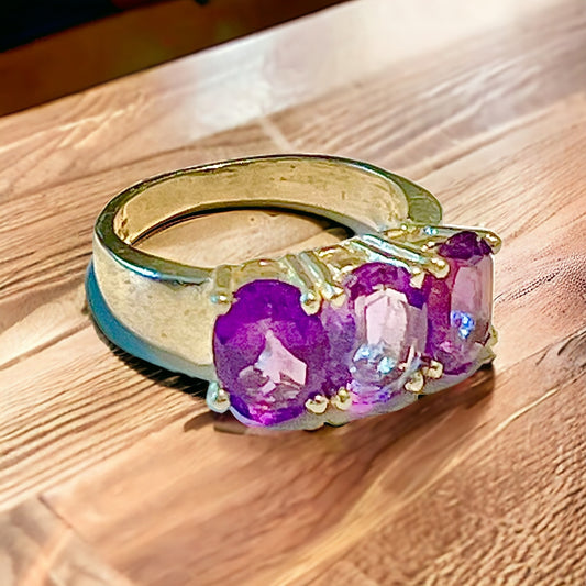 Tri-Stone Amethyst Ring