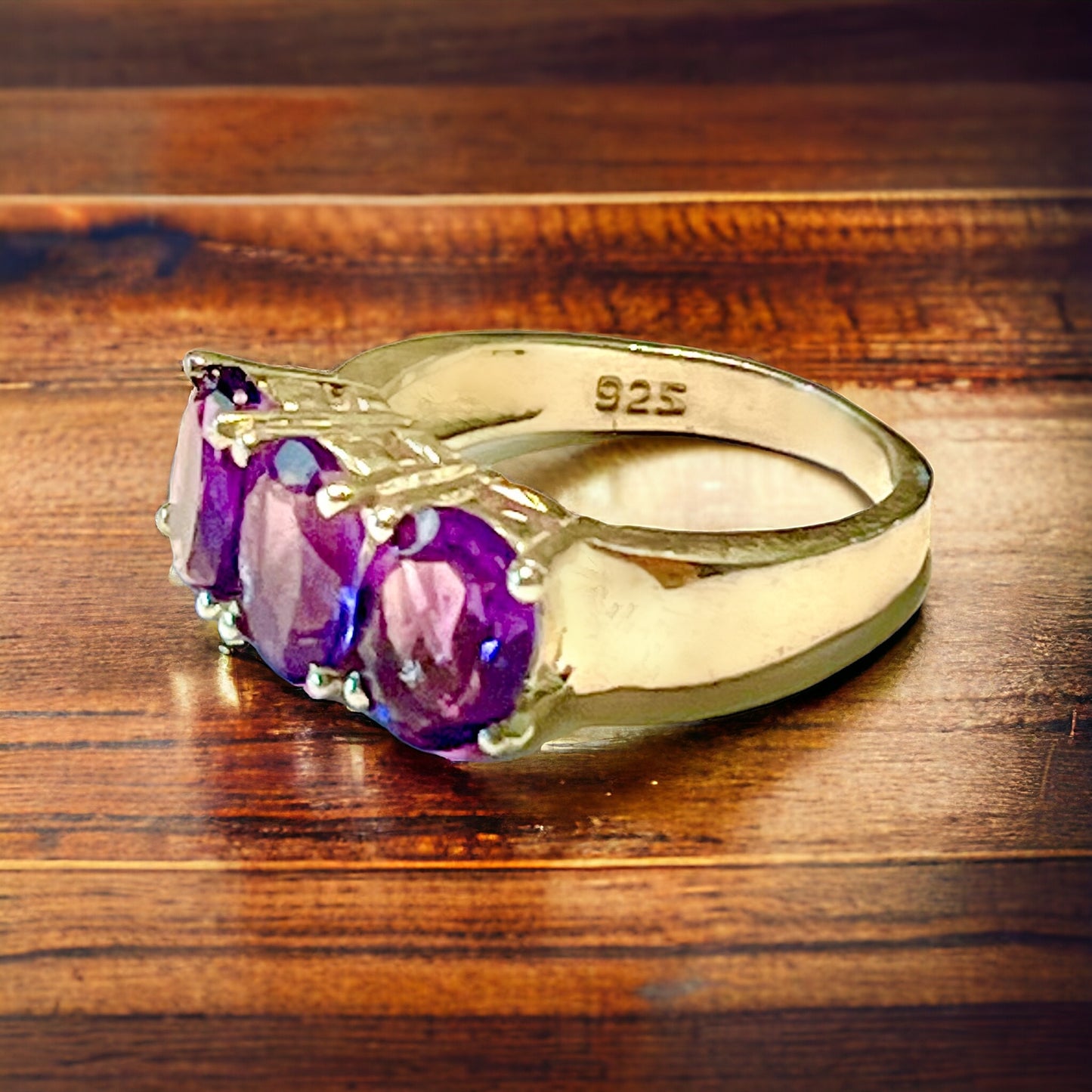 Tri-Stone Amethyst Ring