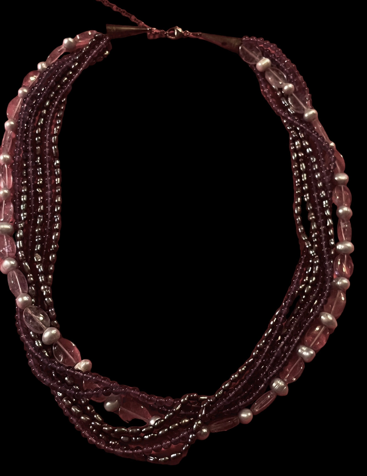 Handmade Chunky Amethyst Pearl beaded statement Necklace