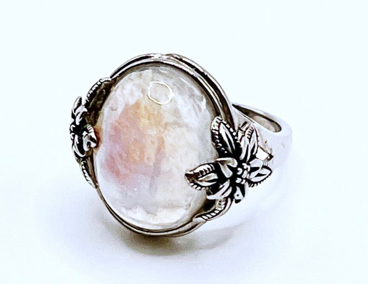 Natural Moonstone Hawaiian Style Sterling Silver Ring