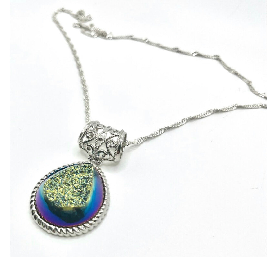 Rainbow Titanium Druzy Agate Necklace Pendant