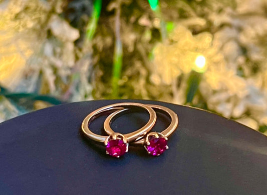 Twin Set Lab Rose Gold and Lab Ruby Ring Stack