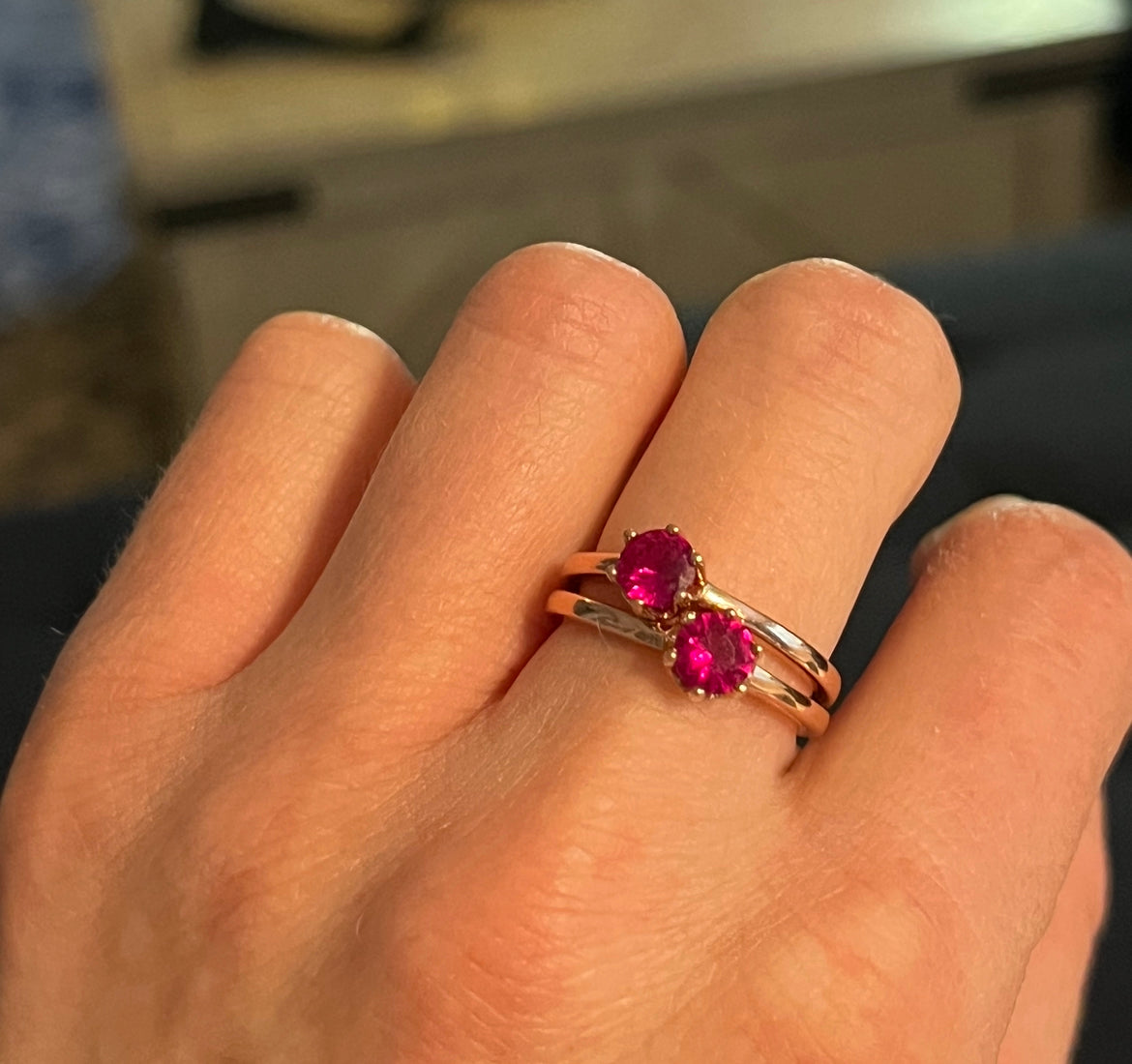 Twin Set Lab Rose Gold and Lab Ruby Ring Stack