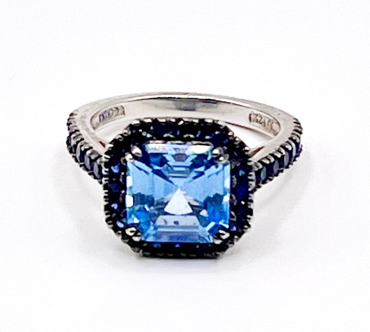 Sterling Silver Ring with Blue Cubic Zirconia Stone