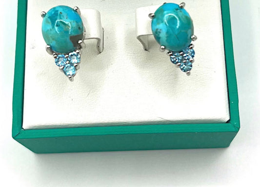 Turquoise and Blue CZ Sterling Silver Earrings