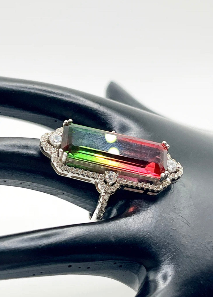 Rainbow Mystic Lab Topaz and CZ Sterling Silver Statement Ring