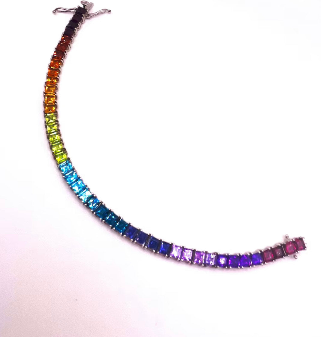 Rainbow CZ Sterling Silver Tennis Bracelet