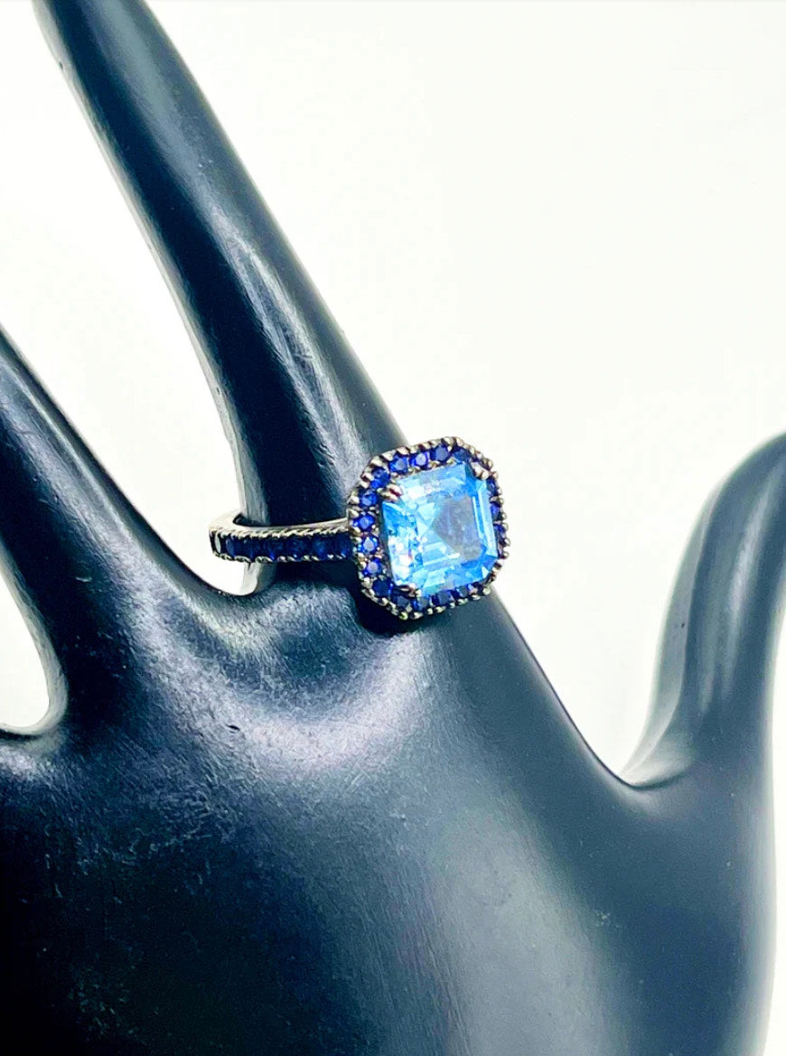 Sterling Silver Ring with Blue Cubic Zirconia Stone