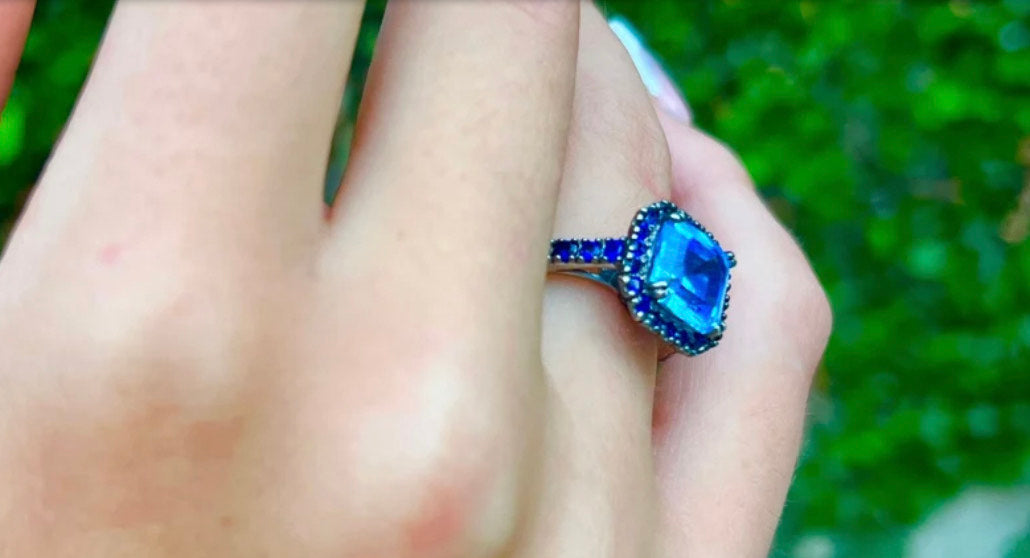 Sterling Silver Ring with Blue Cubic Zirconia Stone