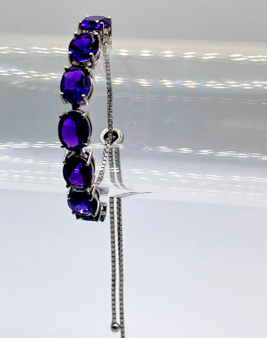 Purple CZ & Sterling Silver Adjustable Bracelet