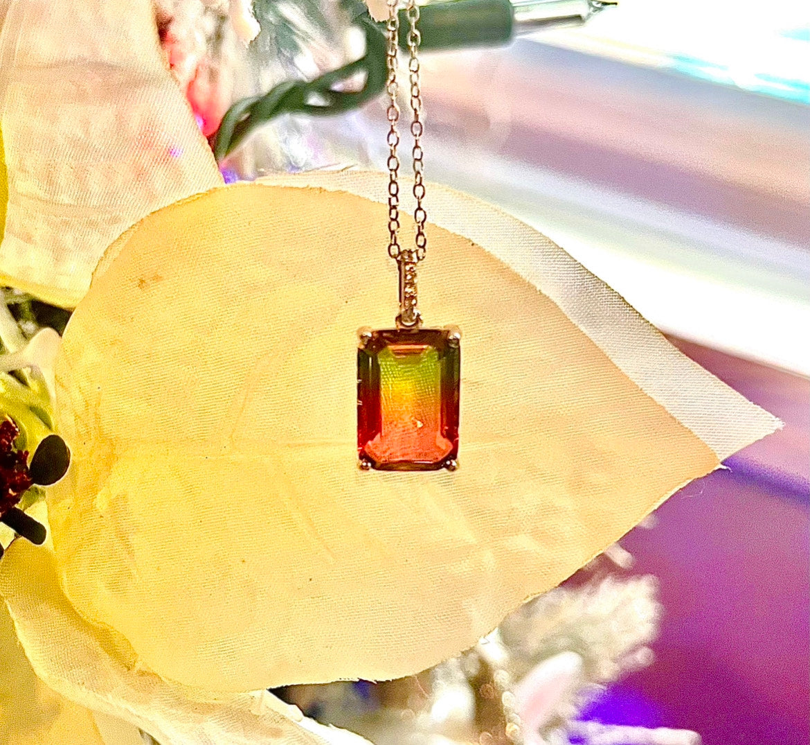 Rainbow Mystic Topaz Rectangle Necklace