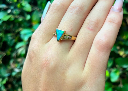 Natural Opal Triangle and Diamond Ring