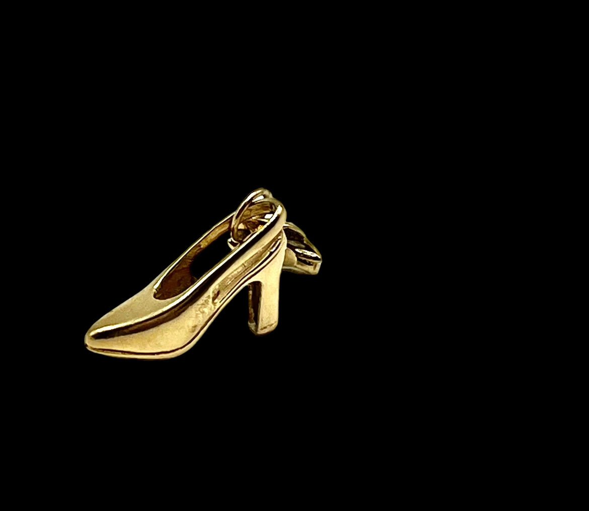 14K Gold Retro Sling Back High-Heel Shoe Charm - Sun Angel Jewelry