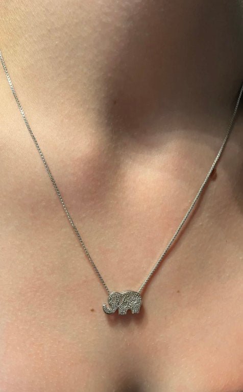 14K White Gold Elephant Necklace - Sun Angel Jewelry