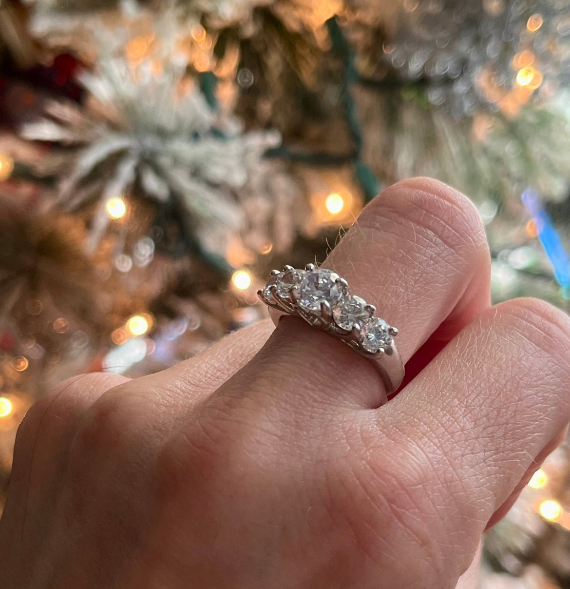 5-Stone Sterling Silver CZ Anniversary Ring - Sun Angel Jewelry