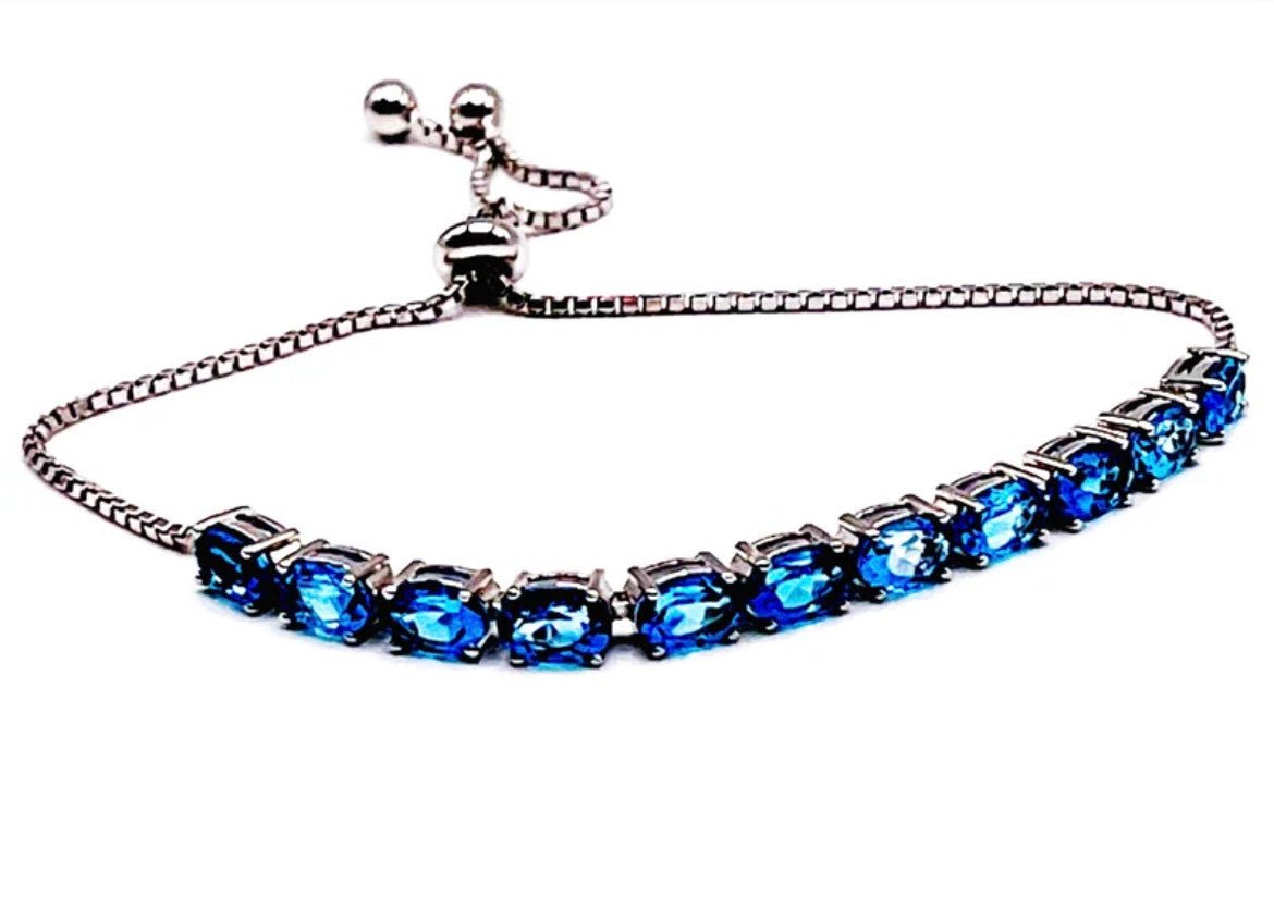 Blue CZ Sterling Silver Adjustable Bracelet - Sun Angel Jewelry