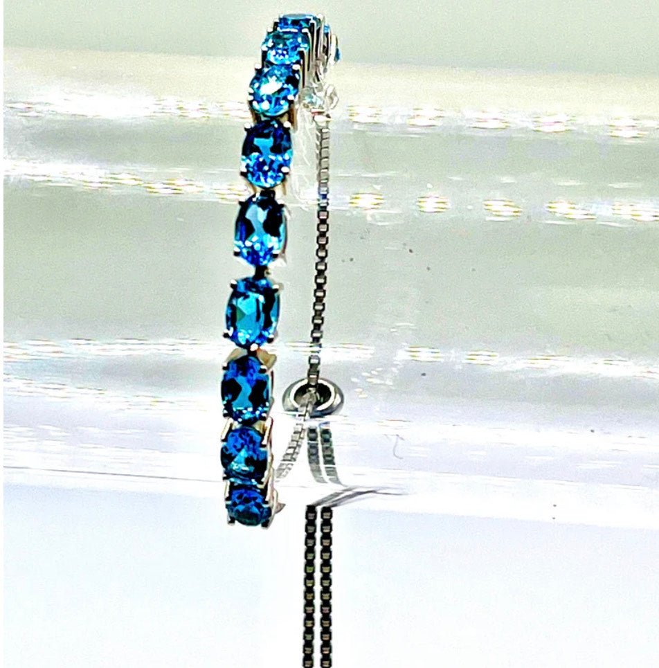 Blue CZ Sterling Silver Adjustable Bracelet - Sun Angel Jewelry