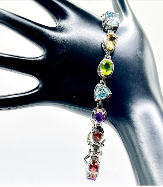 Chunky Rainbow CZ Sterling Silver Bracelet / Anklet - Sun Angel Jewelry