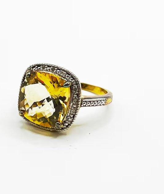 Cushion Cut Canary CZ in Diamond Pave Cocktail Ring - Sun Angel Jewelry