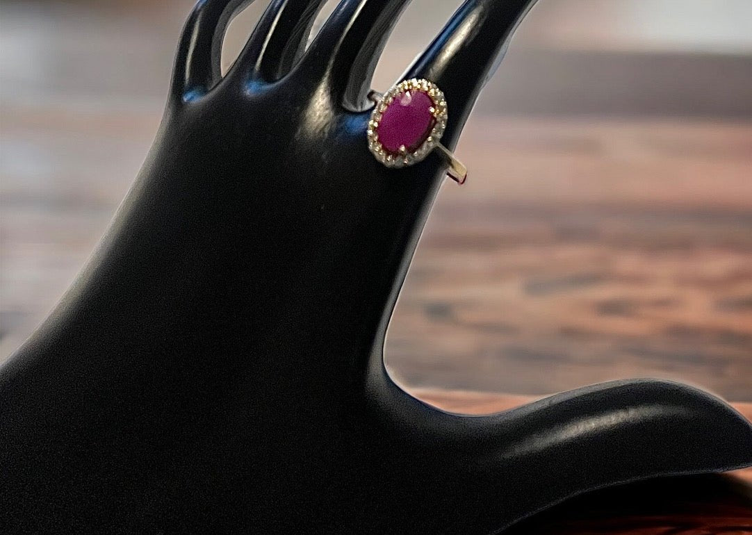 Genuine Natural Ruby and Diamond 14 carat gold ring - Sun Angel Jewelry