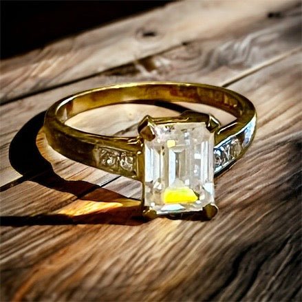 Gold Vermeil French Cut CZ Promise / Engagement Ring - Sun Angel Jewelry