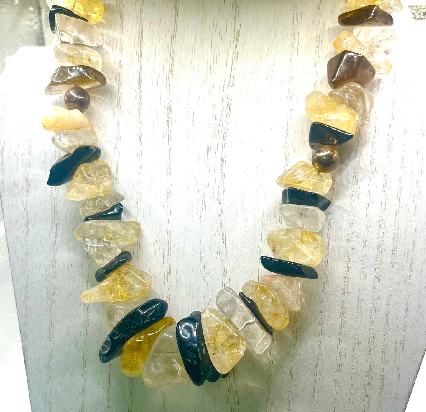 Handmade genuine citrine and onyx statement necklace - Sun Angel Jewelry