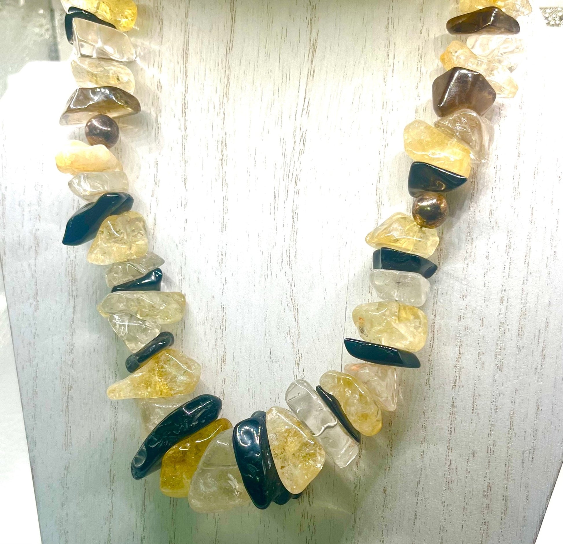 Handmade genuine citrine and onyx statement necklace - Sun Angel Jewelry